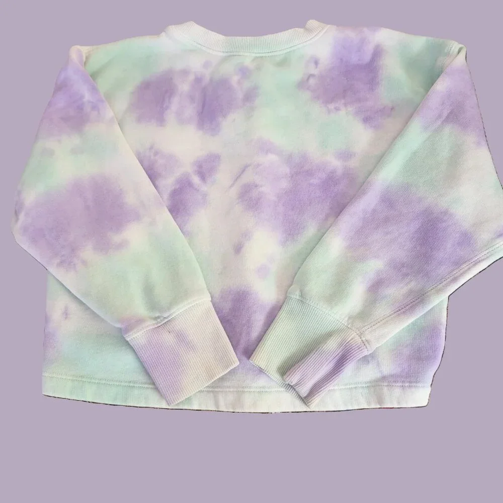Justice Girls Size 7/8 Small Purple Tie Dye Cropped Drawstring Pullover
